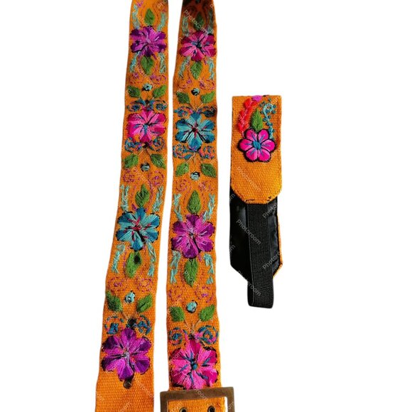 Peruvian Wool Woven Headband Belt Set Multicolor Floral Design - Picture 1 of 6